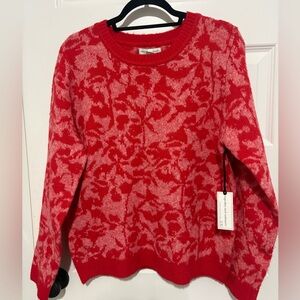 NWT Cupcake & Cashmere Red Patterned Crewneck Sweater Size Large